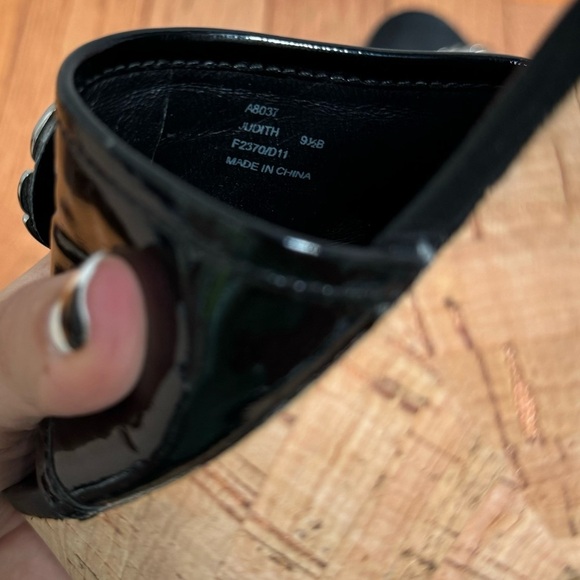 Coach Judith Patent Leather Cork Wedge Black Size 9.5 - Picture 11 of 11